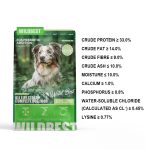 Wildbest chicken and duck dog food nutrition label - protein, fat, fiber content