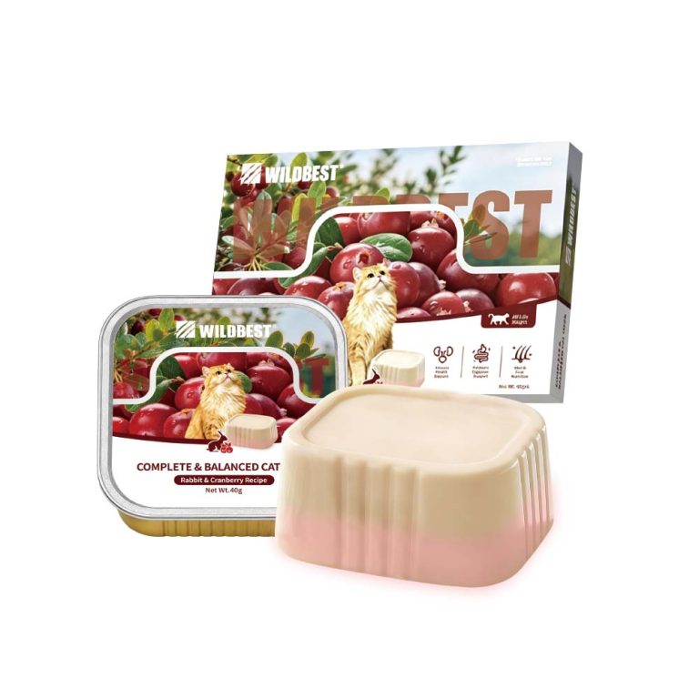 WILDBEST Rabbit Cranberry Recipe Complete Balanced Cat Food box with tray display 40g×6