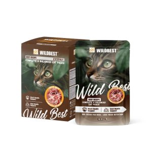 WILDBEST Beef Recipe Complete Balanced Cat Pouch box with single pouch 80g×8