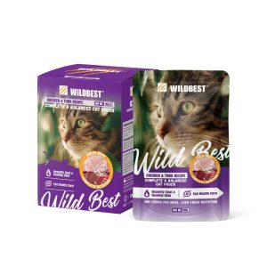 WILDBEST Chicken & Tuna Recipe Complete Balanced Cat Pouch box with single pouch 80g×8