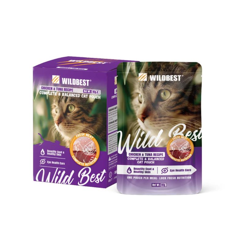 WILDBEST Chicken & Tuna Recipe Complete Balanced Cat Pouch box with single pouch 80g×8